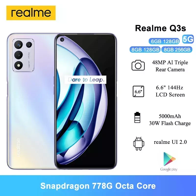 

Global Rom Realme Q3s 5G Smartphones 6.6'' Snapdragon 778G Octa Core 48MP AI Triple Cameras 5000mAh 30W Flash Charge Cell Phones