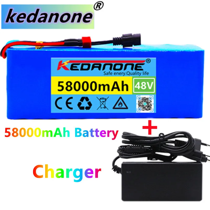 

48v battery pack 48V 58Ah 1000W 13S3P Lithium Ion Batterij Voor 54.6V E-fiets Elektrische Fiets Scooter Met Bms + Lader,bms 48v