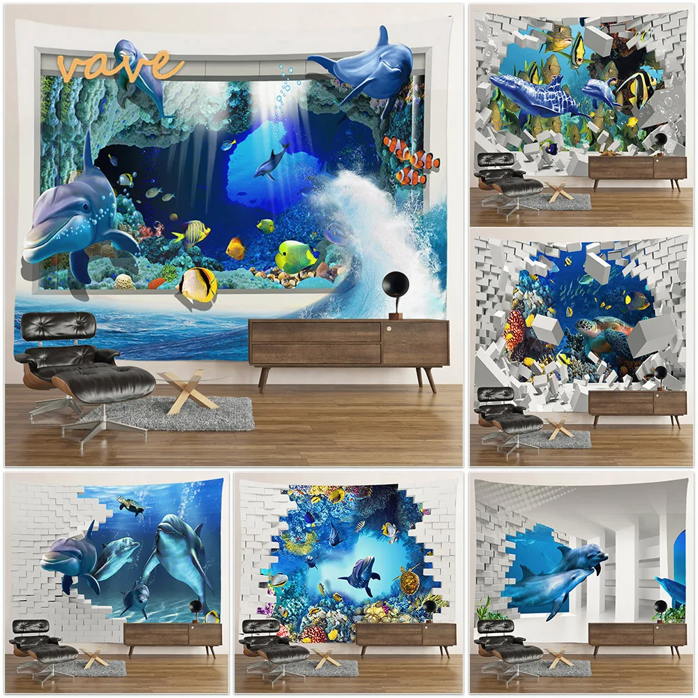 

Dolphin Large Tapestry Wall Hanging Boho Kawaii Room Decor Aesthetic Landscape Hippie Anime Tapestry Blanket Bedroom Decoration