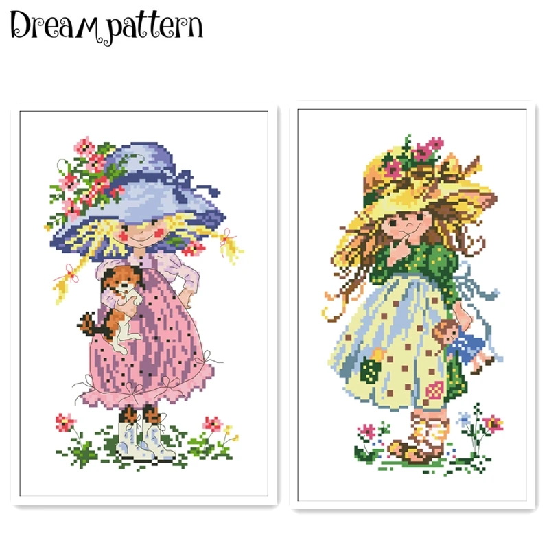 

Little girl A cross stitch kit flowers 18ct 14ct 11ct cotton silk thread white fabric embroidery DIY handmade needlework