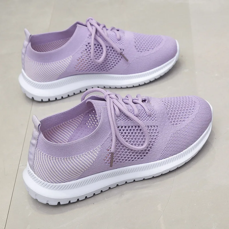 2022 Women Mesh Lace-up Sneakers Female Summer Vulcanized Mesh Breathable Sport Shoes Ladies New Flats Footwear Plus Size 43