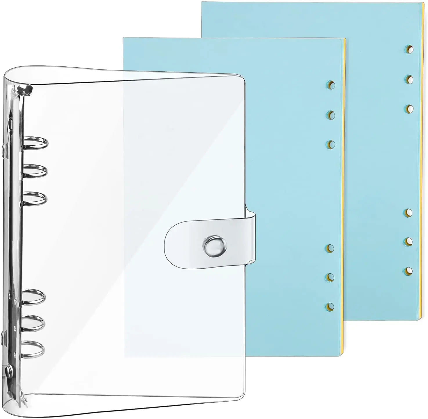 

A6 Clear Binder Notebook Planner Organizer Transparent PVC Binder Cover with 6 Ring Refillable Paper Page Squared Inserts