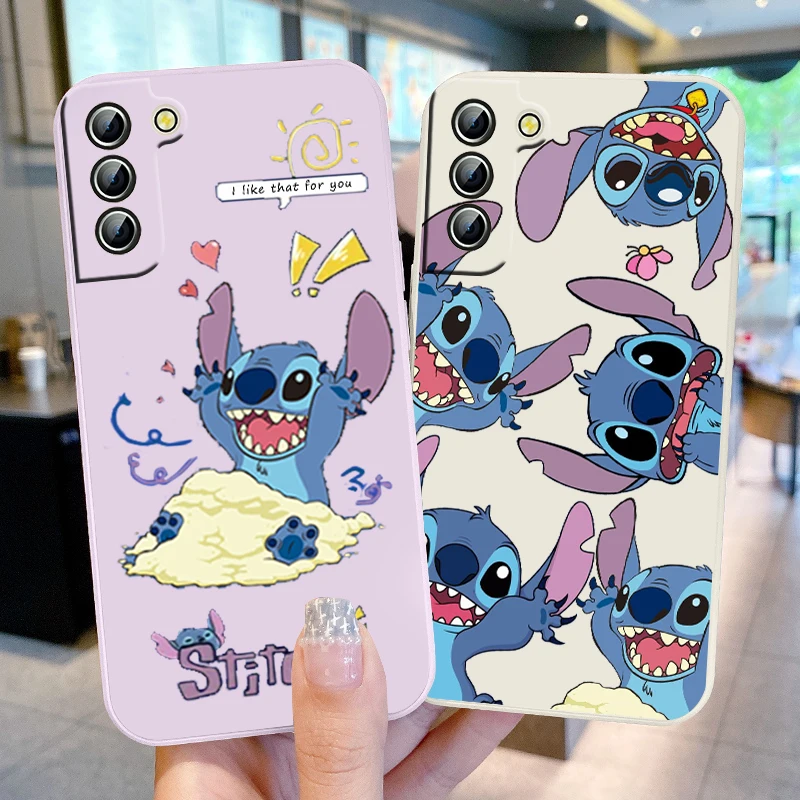 

Disney Luxury Stitch Cute Phone Case For Samsung Galaxy S22 S21 S20 Pro FE S10 Note 20 10 Plus Ultra Liquid Rope Cover