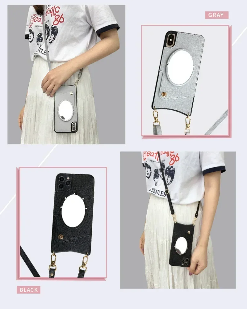 Новинка кожаный чехол для iphone14 с зеркалом макияжа картой телефона диагональю 13