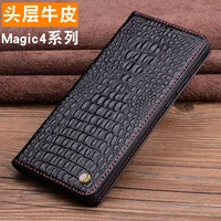luxury genuine leather magnet clasp phone cover case for honor magic 4 magic4 pro kickstand holster case protective full funda