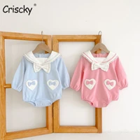 criscky summer newborn infant baby girls romper long sleeve bow tie baby playsuit jumpsuit button baby clothing