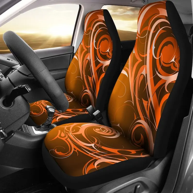 

Orange Tribal Abstract Swirls Print Car Seat Covers Pair, 2 Front Seat Covers, Car Seat Covers, Car Seat Protector, Car Accessor