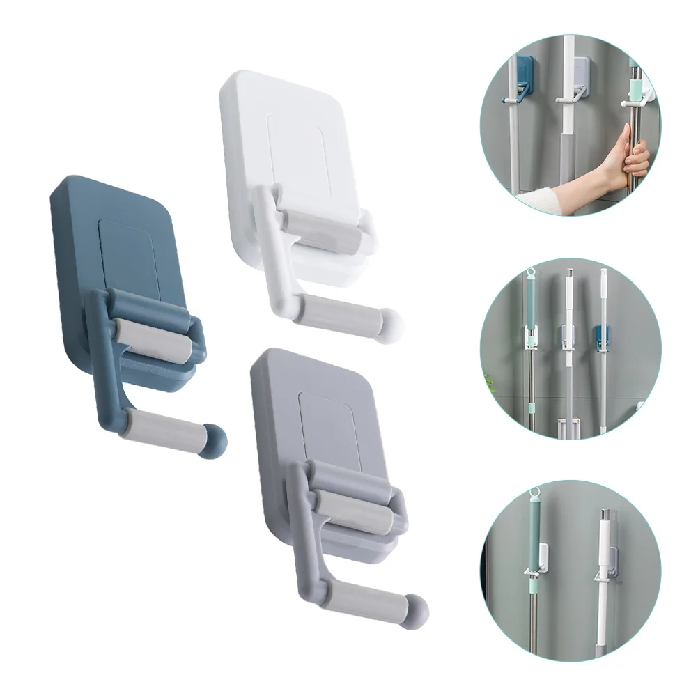 

3 Pcs L Brackets Heavy Duty Wall Mop Holder Mounted Hanger 12x5cm Adhesive No Drilling Pvc Punch-free Hook Organizer