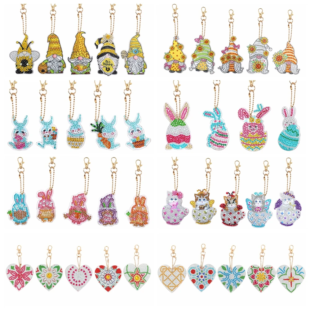 

4-5Pcs Special Shaped Diamond Painting Keychains DIY Rabbit Keychain Diamond Embroidery Craft Gifts Woman Bags Decoration