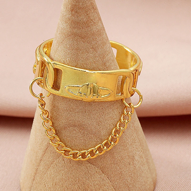 

New Hollow Adjustable Finger Rings Punk Style Chain Tassel Ring Planet Geometric Pattern Fingerwear Jewelry Gift for Friends