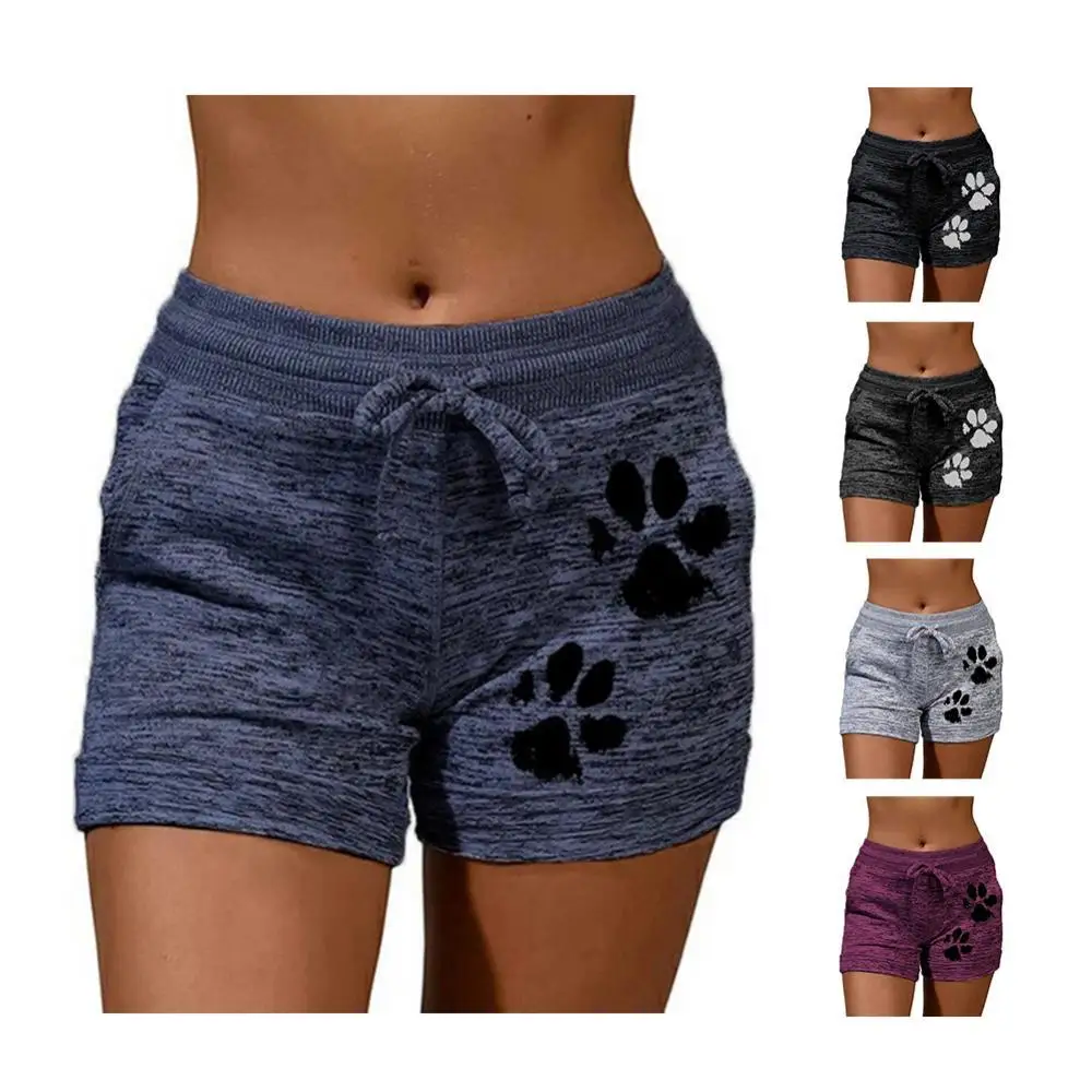 

Women High Waist Cats Claw Print Drawstring Quick Dry Elastic Sports Shorts