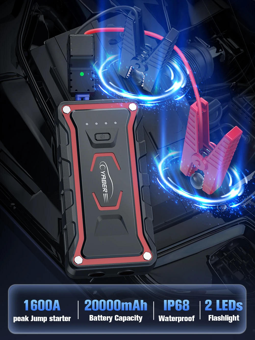 Дешево Пусковое устройство YABER 1600A на 20000 мА · ч, зарядное устройство для автомобильного аккумулятора, для мотоцикла, 12 В, портативный внешний аккуму...