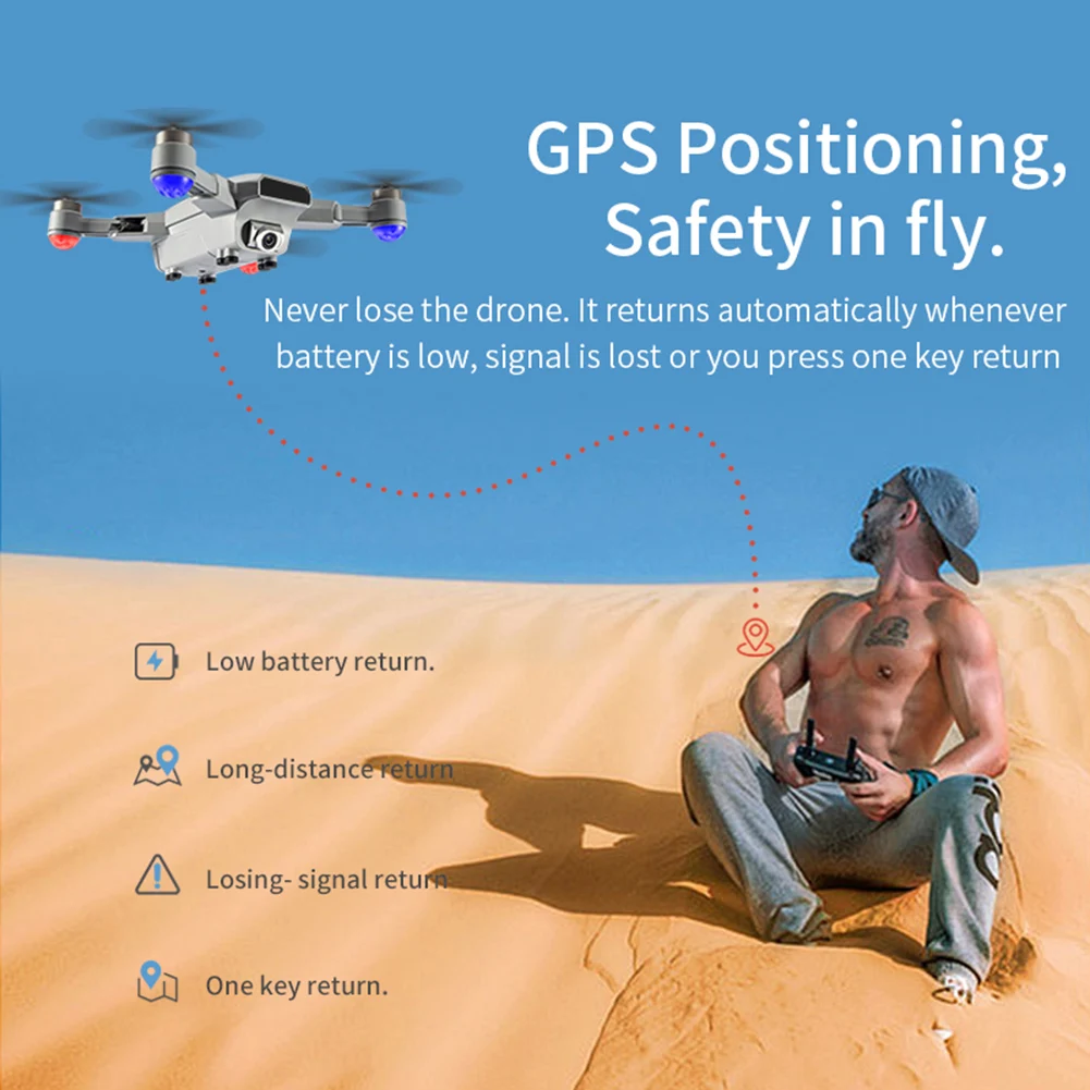 Радиоуправляемый Дрон X16 складной Квадрокоптер с Wi-Fi FPV GPS камерой 6K 25 мин. без