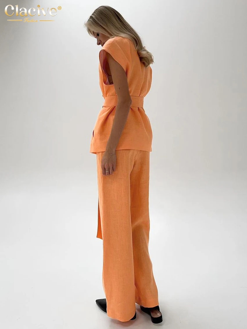 Clacive летний свободный оранжевый хлопковый комплект из 2 предметов женская одежда
