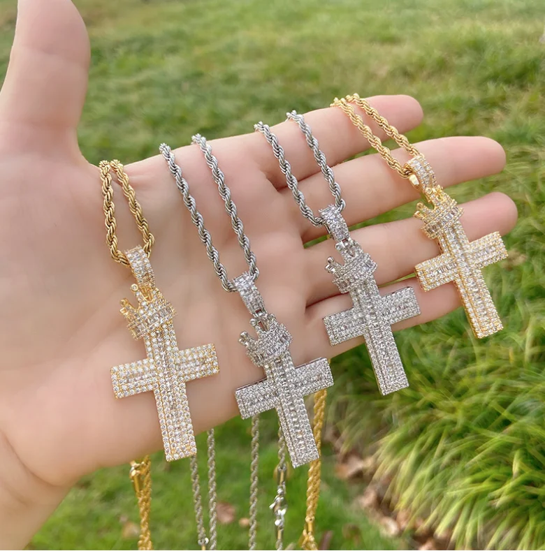 

ANGLANG Delicate Crystal Cross Pendant Necklaces for Women Men Shiny CZ Fine Anniversary Gift Fashion Versatile Female Necklace