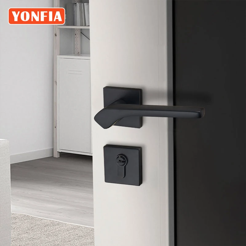 YONFIA A8186R03 Европейская Современная черная квадратная алюминиевая дверная ручка с