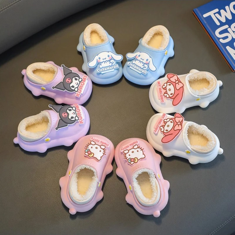 

Sanrio Kawaii Hello Kitty хлопковые тапочки Cinnamoroll Детские Мультяшные милые домашние Нескользящие водонепроницаемые плюс бархатные теплые меховые Тапочки