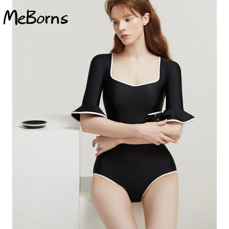 

Solid One Piece Swimwear Push Up Padded Bathsuit Short Sleeve Swimsuit Sports Beachwear Swim Bodysuit Women One Piece Bather