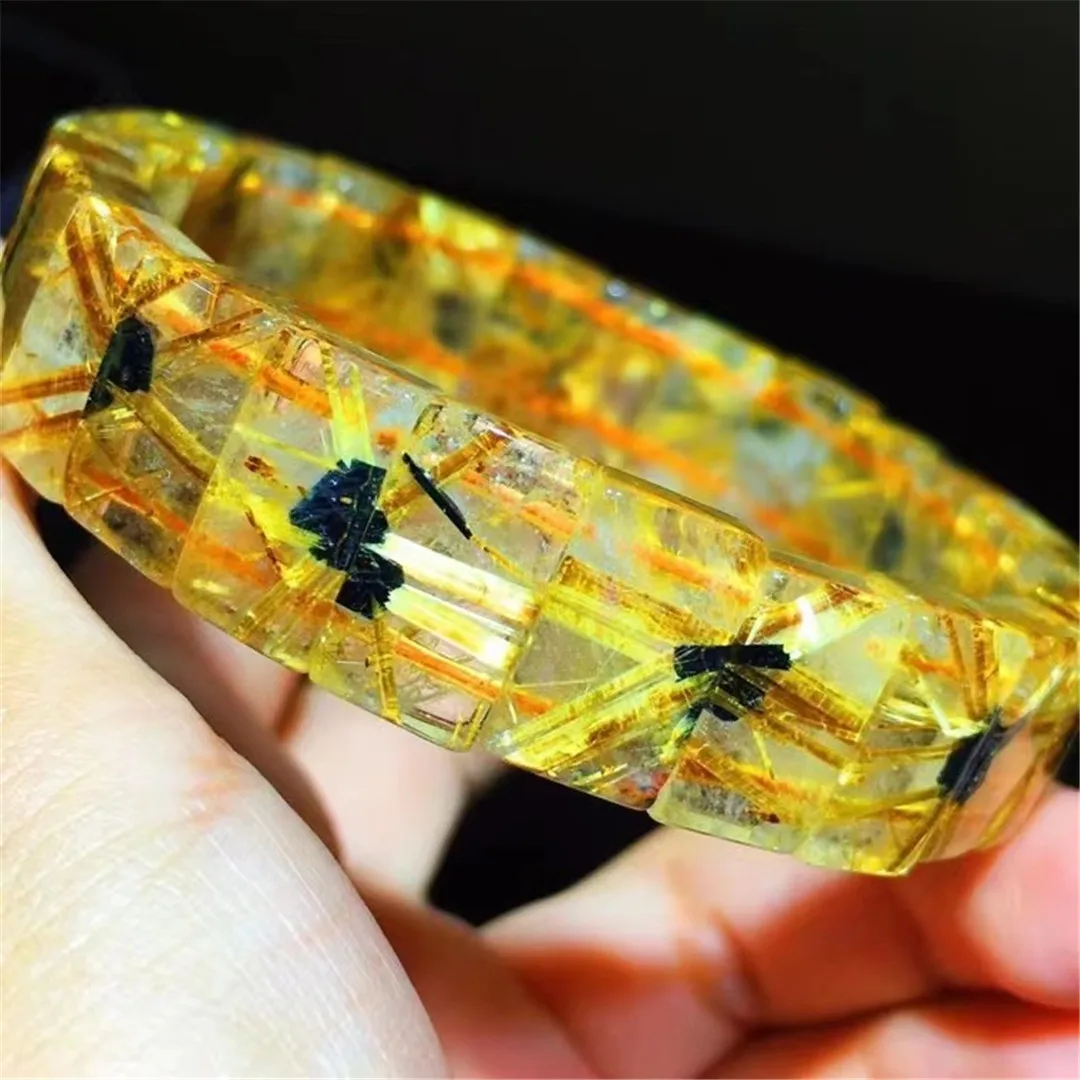 

Natural Gold Rutilated Quartz Bracelet Bangle Jewelry For Woman Man Healing Wealthy Gift 13x8mm Beads Rare Crystal Strands AAAAA