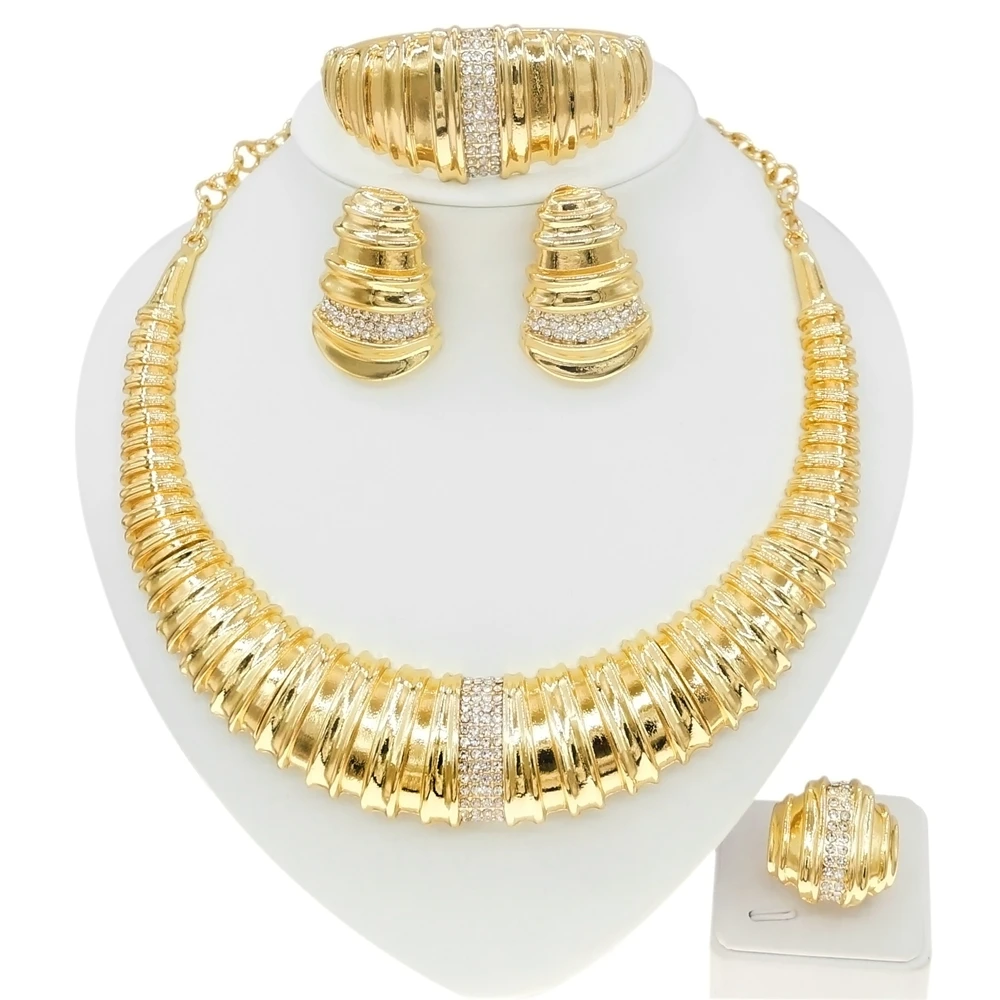 Italian Gold Plated Women Jewelry Set Nigeria Party Necklace Earrings Bangle Ring Wedding Banquet Free Shipping