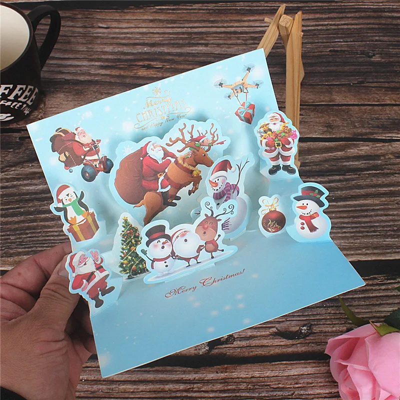 

Pop-up 3D Greeting Card With Envelope Santa Snowman Deer Pattern Gift Card Merry Christmas Blessing Message Wishes Postcard