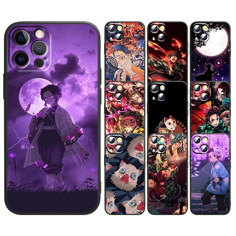 

Cartoon Anime Demon Slayer For Apple iPhone 13 12 Mini 11 XS Pro Max X XR 8 7 6 Plus SE 2020 5 Black Soft TPU Capa Phone Case