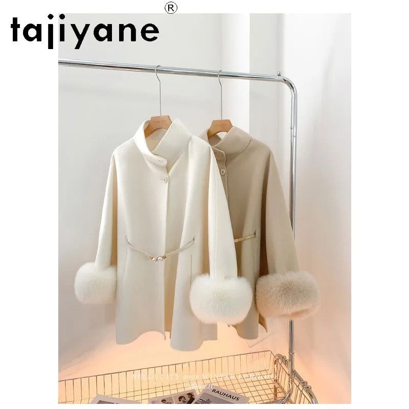 Фото Женское зимнее пальто AJIYANE из 100% шерсти, элегантное, с манжетами из импортного лисьего меха, средней длины. №2