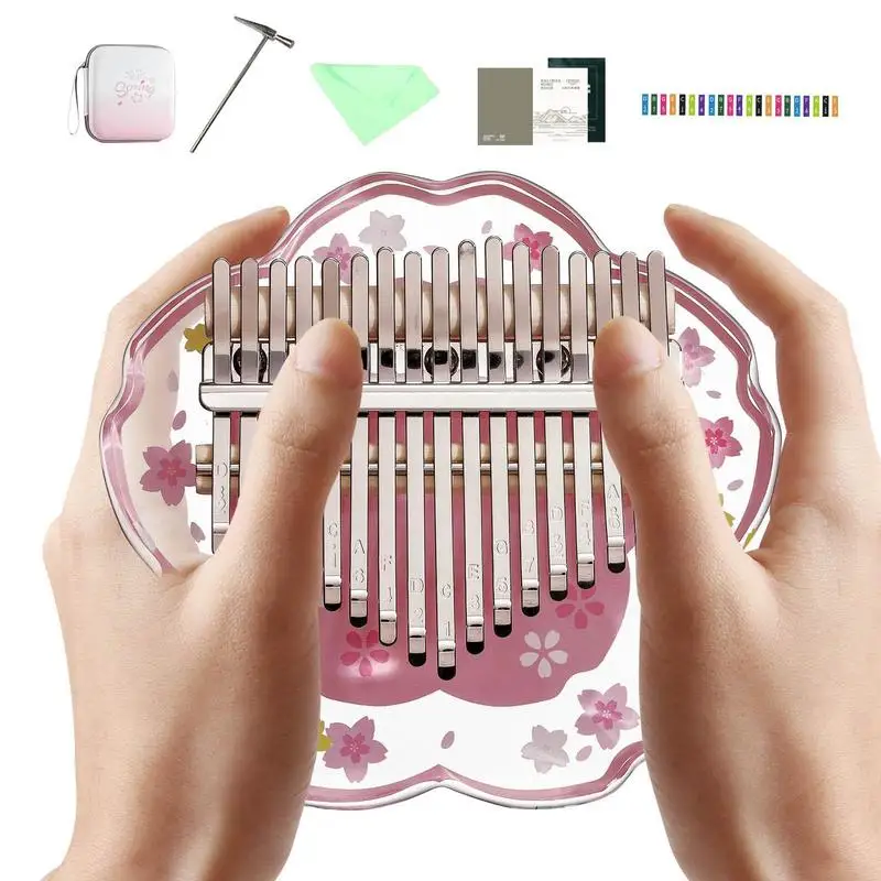 

Thumb Piano Acrylic 17 Keys Mini Kalimba Piano Sets In Cherry Blossom Shape Christmas Gift With Tune Hammer And Study