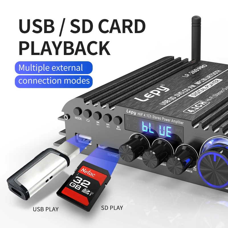 Cena LEPY LP-269PRO 4.1 Wzmacniacz Kanałowy Bluetooth 5.0 Koncentryczny W USB SD Funkcja FM Wyjście Subwoofera Amplificador Kina Domowego Cena LEPY LP-269PRO 4.1 Wzmacniacz Kanałowy Bluetooth 5.0 Koncentryczny W USB SD Funkcja FM Wyjście Subwoofera Amplificador Kina Domowego