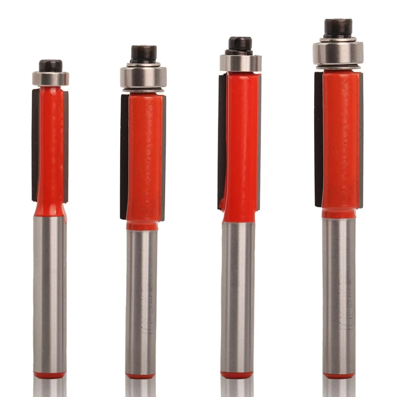 

1/4 Inch Shank Top End Bearing Flush Trim Router Bits Set-4Pcs, Milling Cutting Diameter Carpenter Woodworking Tools