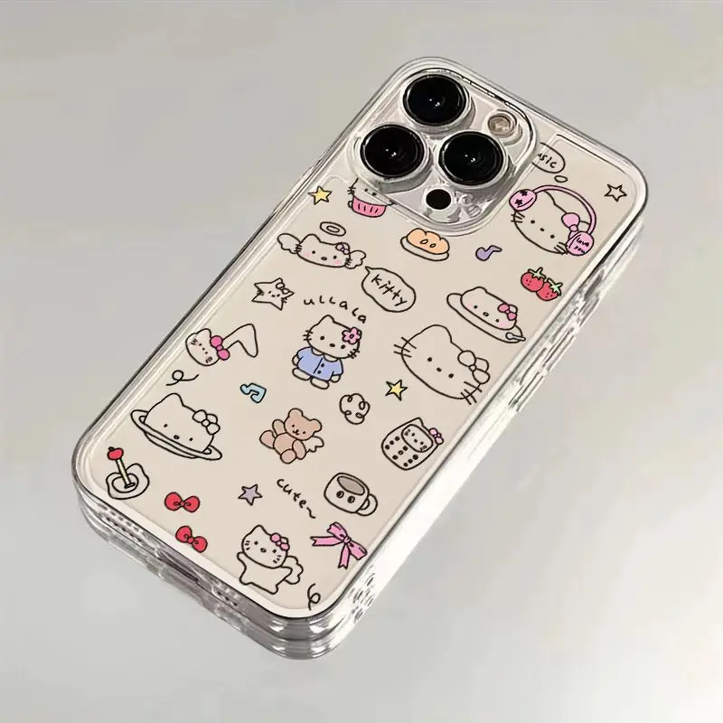 Sanrio Hello Kitty милый чехол для телефона iPhone 16 15 14 13 12 11 Mini Pro Max X XR XSMax 7 8 Plus SE20 прозрачный