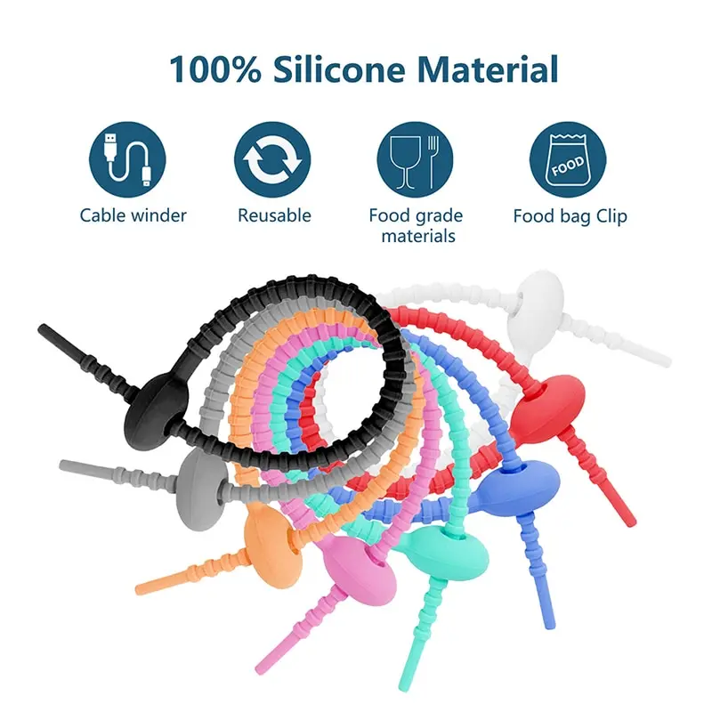 

5Pcs Random Colors Reusable Silicone Cable Tie Straps Zip Ties Adjustable Bag Clip Bread Tie Bag Sealing Clips