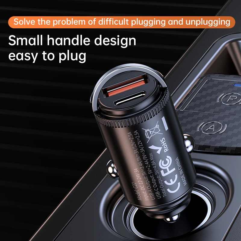 Автомобильное зарядное устройство Korseed USB C PD 27W + QC3.0 Dual супер быстрое
