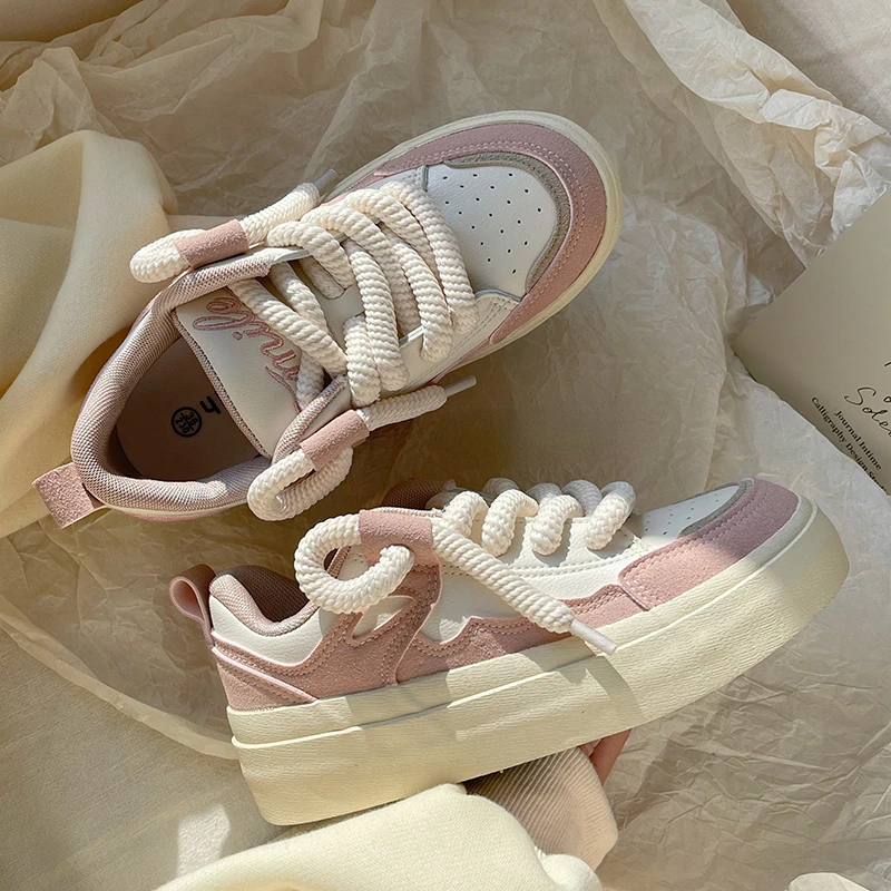 

2023 Autumn Chunky Platform Women's Sneakers Leather White Casual Ladies Shoes Woman Sport Sneakers Shoes Tennis Female B1-29