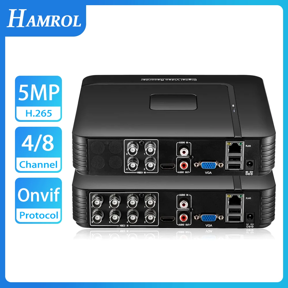 

HAMROL H.265 Mini AHD DVR 5in1 AHD TVI CVI CVBS For 5MP 4K IP Camera Hybrid Digital Video Recorder 4CH 8CH Security System Kit
