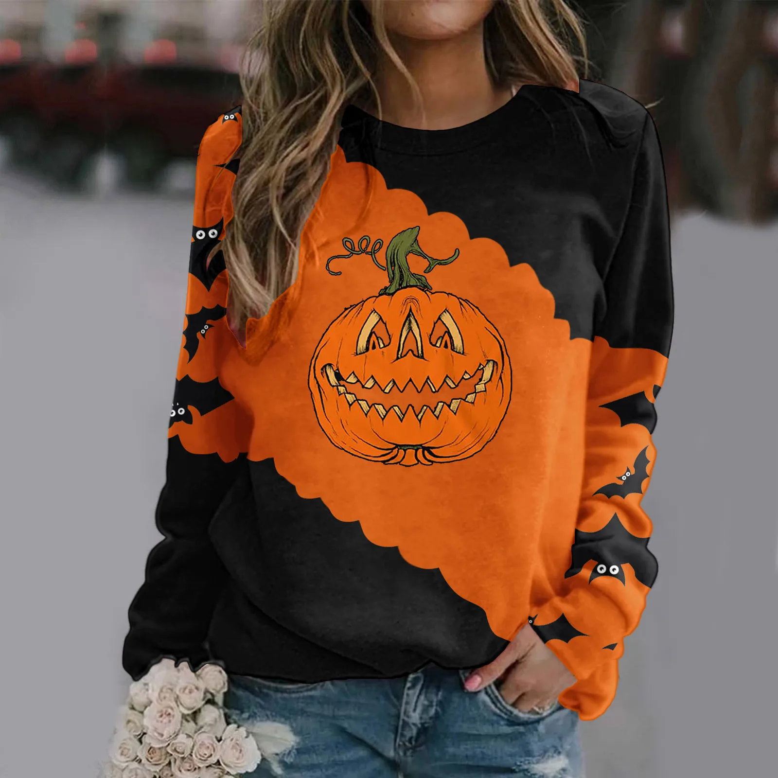 

Junior Long Sleeve Sweatshirt For Womens Halloween Print O Neck Sweatshirt Round Neck Fit Pullover Tops Graphic Jogging Suit