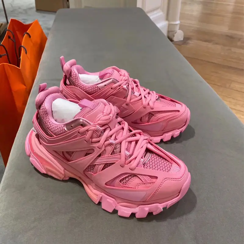 2022 New Pink Fluorescent Green Net Red Super Fire Reflective Dad Shoes Women's Thick Bottom Breathable Casual Running Sneakers