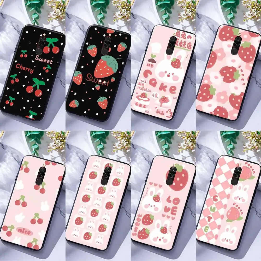 

For Xiaomi Redmi 8A 9A 9C 9T 10A 10C Note 8 9 10 11 Pro 9S 10S Silicone Phone Case Cover Strawberry
