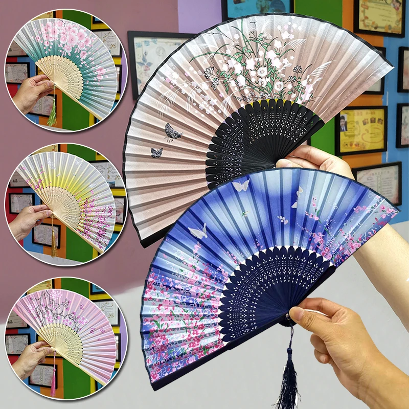 

New Chinese Style Retro Silk Folding Fan Portable Hand Fan Ornaments Party Wedding Pocket Art Crafts Gifts Decor Home Decoration