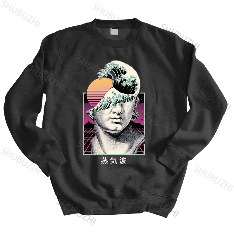 

men autumn sweatshirt black hoody Retro Vaporwave sweatshirt Men Cotton Synthwave Aesthetic Wave hoodies Japan