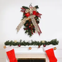 Rustic Wreaths for Front Door 23 Inch Artificial Christmas Teardrop Swages With Hoop Wreath Christmas Wire for Hanging Wreaths