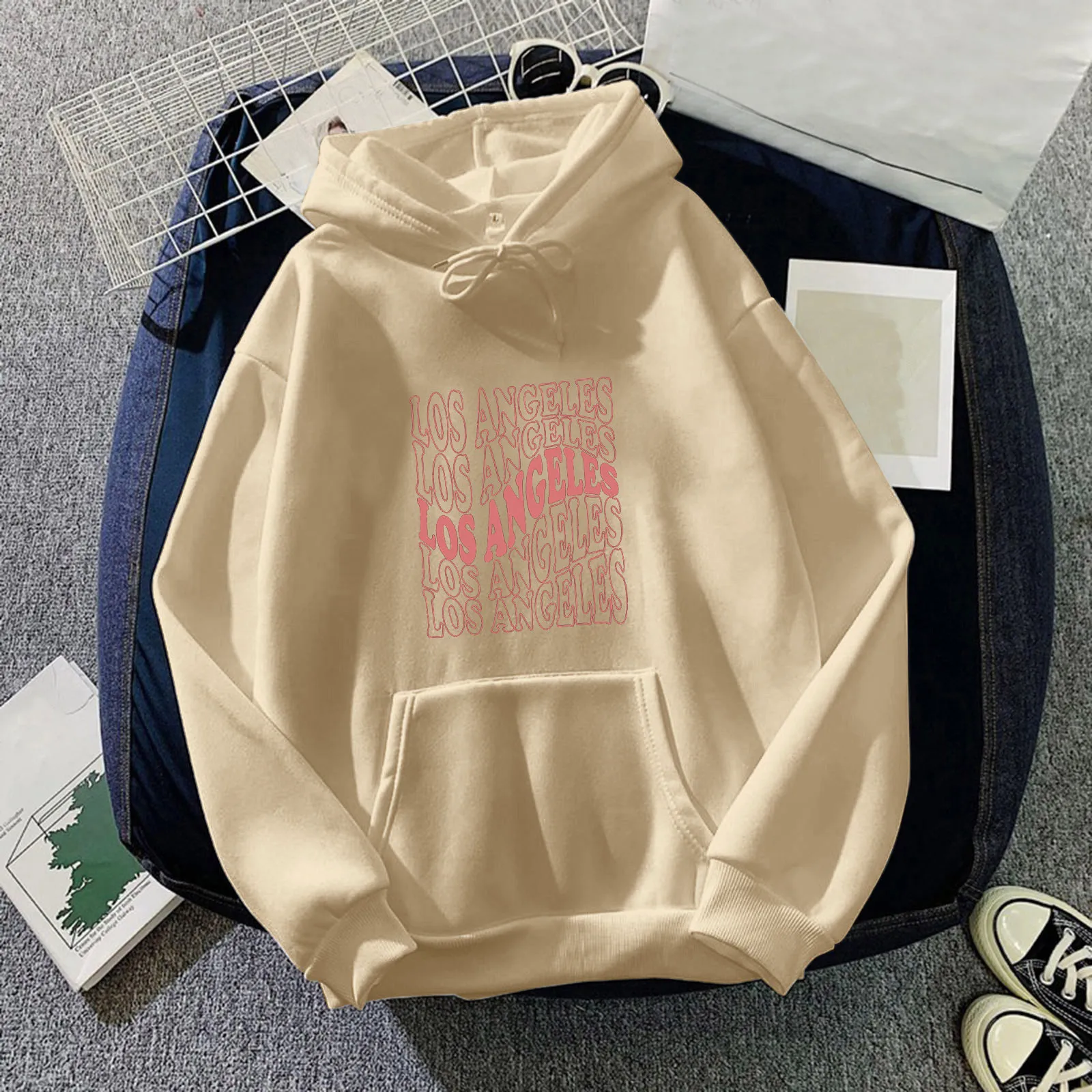 

Fleece Jacket Womens Monogram Print Long Sleeve Drawstring Hooded Sweatshirt With Pockets Women Quarter Zip with Pocket