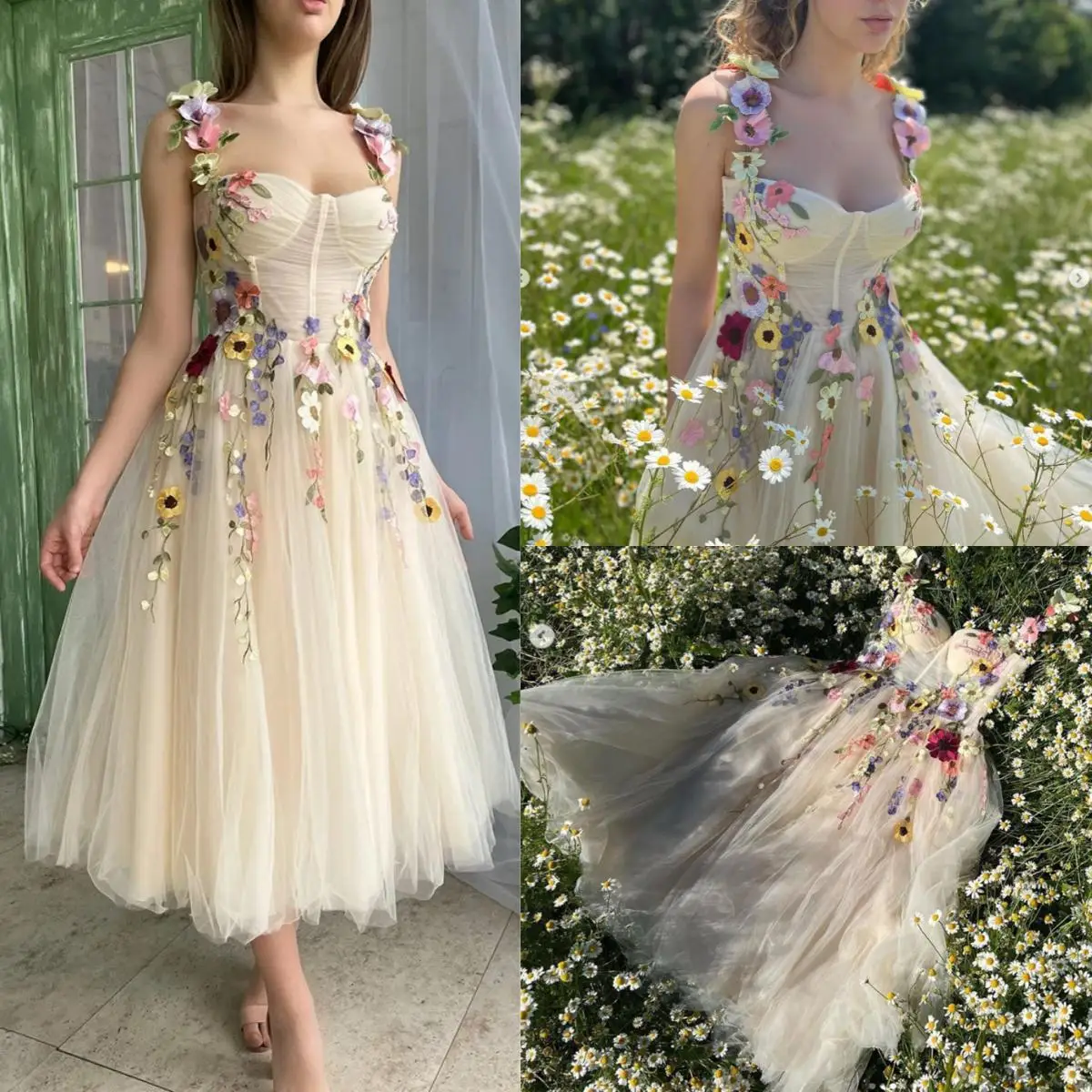 

14733 # IENA искусственное Тюлевое ТРАПЕЦИЕВИДНОЕ милое вечернее платье с 3D цветными лямками милое платье для вечеринки выпускного вечера до щиколотки с открытой спиной