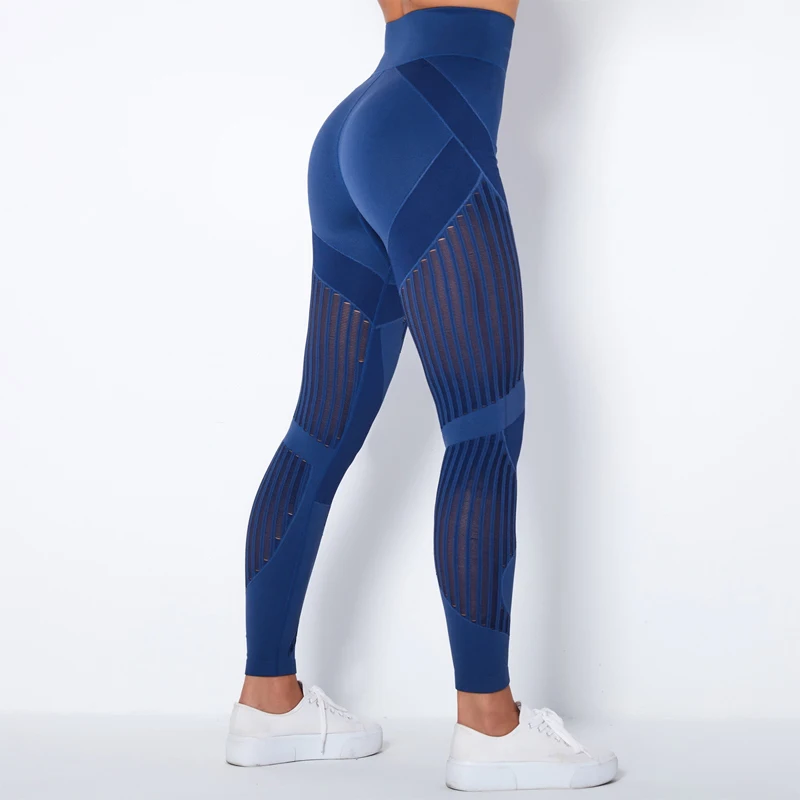 Seamless Knit Casual Women Leggings Hollow Out Yoga Fitness Leggings High Waist Hip Lift Quick Dry Hollow Summer Fashion Pants