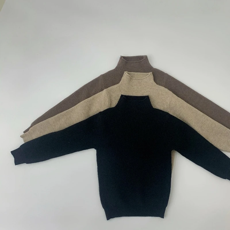 

Kids Clothes Girls Sweaters Spring Autumn Solid Turtleneck Boy Bottoming Knitted Top for Babies Casual Base Children's Clothing