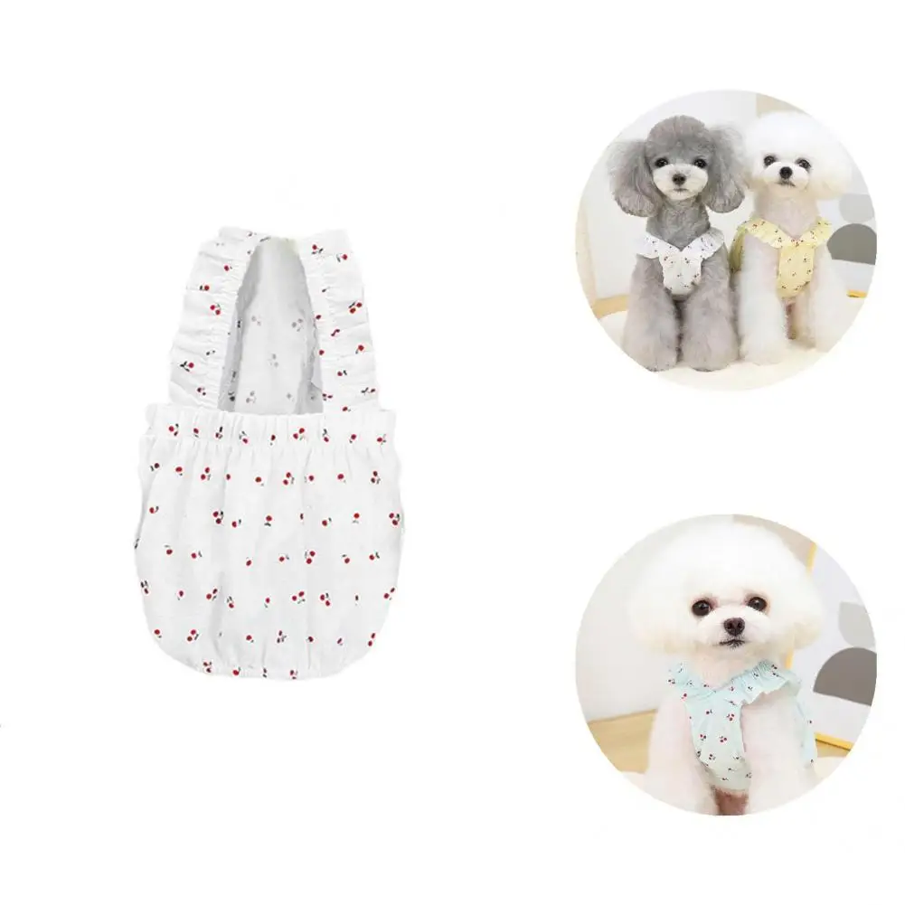 

Washable Fashion Cherry Print Small Dog Cat Slip Dress Two-legged Pet Clothing Fine Sewing for Spring