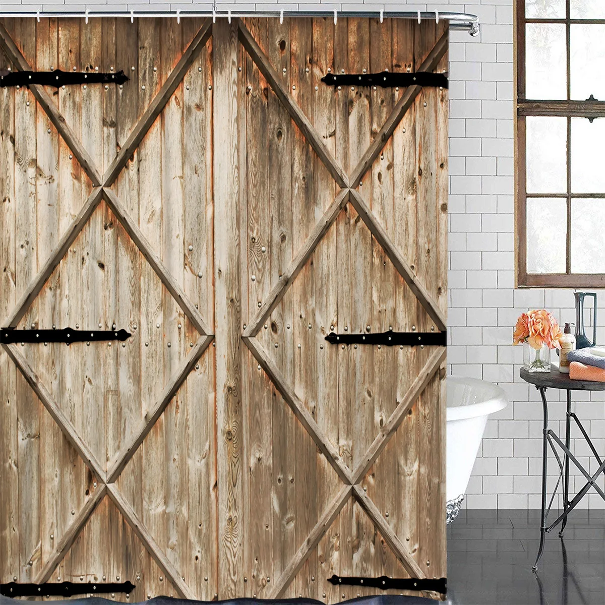 Сарай деревянная дверь ферма водонепроницаемое украшение для ванной комнаты