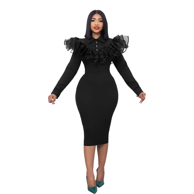 

Long Sleeve Polyester African Dresses for Women Spring Autumn African Women Long Sleeve Solid Color Dress African Clothes Women