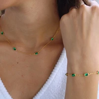 green cubic zirconia necklace for women cz stone charm neck jewelry