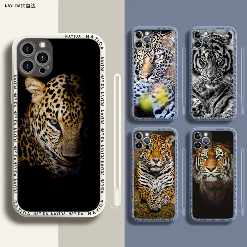 

Phone Case For iPhone 14 13 11 12 Mini Pro Max XS XR X Soft Silicone TPU Cover tiger lion Black leopard Cheetah Panther